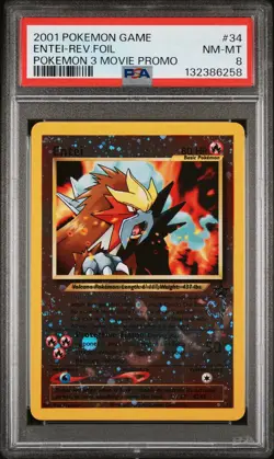 2001 POKEMON GAME MOVIE POKEMON 3 MOVIE PROMO #34 ENTEI-REVERSE FOIL PSA 8 - Image 1