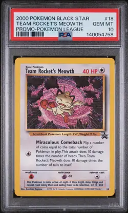 2000 POKEMON PROMO BLACK STAR POKEMON LEAGUE #18 TEAM ROCKET'S MEOWTH PSA 10 - Image 1