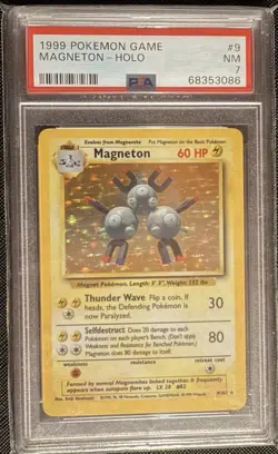 1999 Pokemon Base Set Magneton Holo #9 PSA 7 NM – WOTC Vintage - Image 1