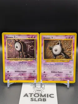 Pokemon TCG Unown [A] Neo Discovery Holo + Unown [X] Neo Destiny Rare pair NM/LP - Image 1