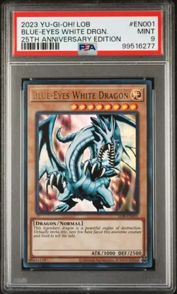PSA 9 Blue-Eyes White Dragon Ultra Rare LOB-EN001 25th Anniversary Edition (Mint - Image 1
