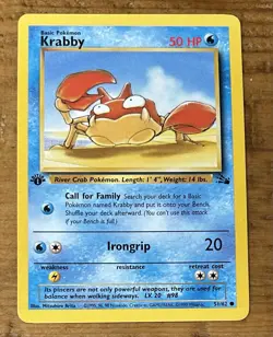 Pokemon TCG Krabby #51/62 Non Holo 1st Edition Vintage 1999 - Image 1