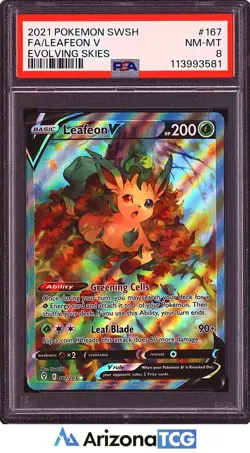 Pokemon 2021 Leafeon V 167/203 Alt Art Evolving Skies PSA 8 - Image 1