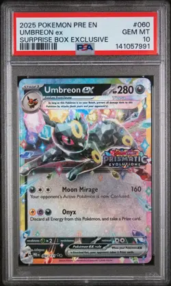 2025 Pokemon Prismatic Evolutions Umbreon Ex #060 PSA 10 Surprise Box Exclusive - Image 1
