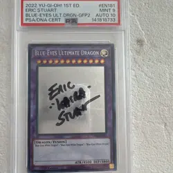 2022 YU-GI-OH! 1ST EDITION BLUE-EYES ULTIMATE DRAGON ERIC STUART PSA 9 AUTO 10 - Image 1