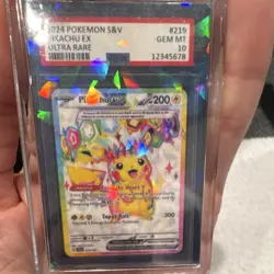 Pokemon Pikachu EX Ultra Rare Holo PSA 10 2024 S&V #219 Graded Card (Keychain) - Image 1
