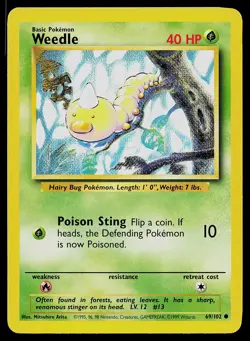 Pokemon Card Base Set Unlimited Weedle 69/102 Common - Image 1