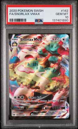 2020 POKEMON SWORD & SHIELD #142 FULL ART/SNORLAX VMAX PSA 10 - Image 1