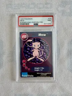 1999 POKEMON BURGER KING PERFORATED #151 MEW PSA 9 - Image 1