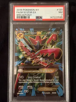 2016 POKEMON XY BREAKPOINT #120 FULL ART/M SCIZOR EX PSA 7 - Image 1