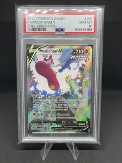 2021 MEDICHAM V POKEMON #186/203 EVOLVING SKIES ALT ART GEM MINT PSA 10 - Image 1