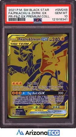Pokemon 2021 Pikachu & Zekrom GX SM248 Full Art SM Black Star Promo PSA 10 - Image 1
