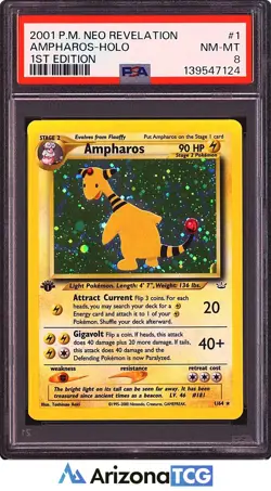 Pokemon 2001 Ampharos 1/64 Holo 1st Edition Neo Revelation PSA 8 - Image 1