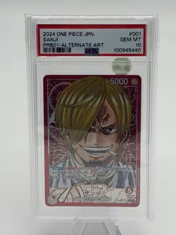 2024 ONE PIECE TCG (JAPANESE) SANJI PRB-01 #001 ALTERNATE ART GEM MINT PSA 10 - Image 1