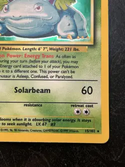 Pokemon TCG Venusaur Base Set Holo Unlimited Rare Card 15/102 MP Condition - Image 5
