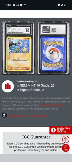 CGC 10 GEM Mint Pokemon Horsea Reverse EX Dragon Frontiers 50/101 Delta Species - Image 4
