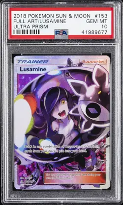 2018 POKEMON SUN & MOON ULTRA PRISM #153 FULL ART/LUSAMINE PSA 10 - Image 1