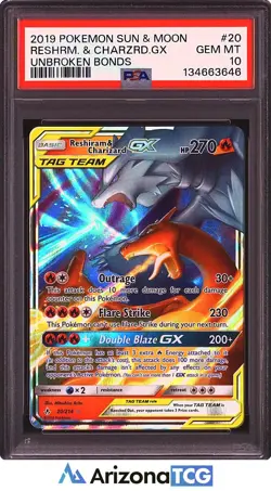 Pokemon 2019 Reshiram & Charizard GX 20/214 Unbroken Bonds GEM MINT PSA 10 - Image 1