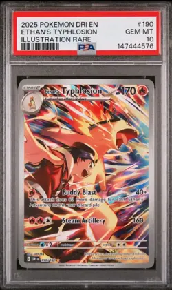 2025 POKEMON DRI EN-DESTINED RIVALS ILLUSTRATION RARE ETHAN'S TYPHLOSION PSA 10 - Image 1