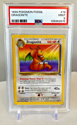 Pokemon Dragonite Fossil 1999 Unlimited NON Holo Rare #19 PSA 9 - Image 1