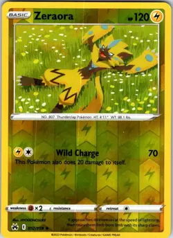 Pokemon | Crown Zenith | Zeraora | 052/159 | Reverse Holo | NM - Image 1