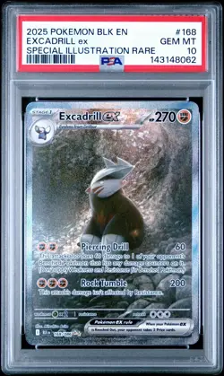 2025 Pokemon Excadrill ex #168 Black Bolt SIR PSA 10 Gem Mint - Image 1