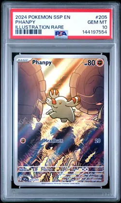 2024 POKEMON SSP EN-SURGING SPARKS ILLUSTRATION RARE #205 PHANPY PSA 10 - Image 1