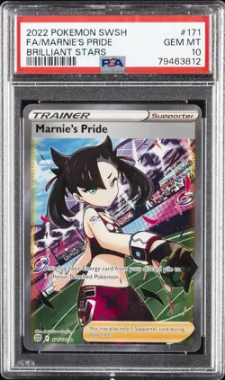 2022 POKEMON SWORD & SHIELD BRILLIANT STARS #171 FULL ART/MARNIE'S PRIDE PSA 10 - Image 1