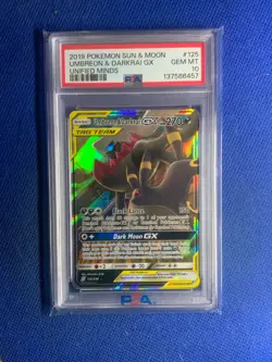 2019 POKEMON SUN & MOON UNIFIED MINDS #125 UMBREON & DARKRAI GX PSA 10 - Image 1