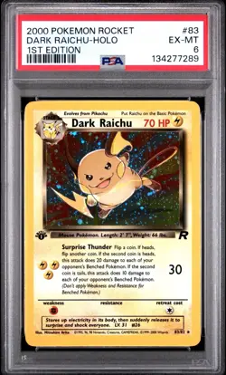 2000 Pokemon Team Rocket 1st Edition Dark Raichu Holo #83/82 PSA 6 EX-MT - Image 1