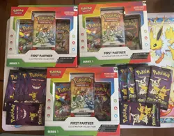 Pokemon First Partner Illustration Collection Lot Of 3 Boxes And 10 ToT Packs!! - Image 1