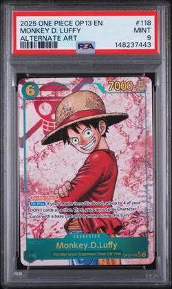 2025 ONE PIECE MONKEY D LUFFY OP13 118 CARRYING ON HIS WILL SEC ALT ART PSA 9 - Image 2