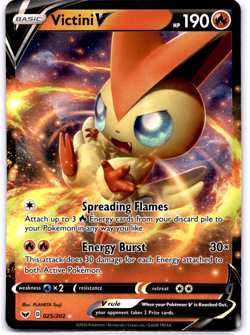 Pokemon TCG Victini V 025/202 Swsh01 Sword & Shield Holo Rare Near Mint - Image 1