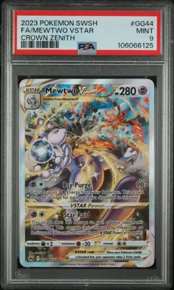2023 POKEMON SWORD & SHIELD CROWN ZENITH #GG44 FULL ART/MEWTWO VSTAR PSA 9 - Image 1