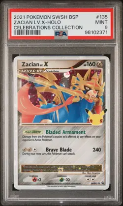 PSA 9 ZACIAN LV.X HOLO SWSH135 2021 POKEMON CELEBRATIONS COLL. 25th ANNIVERSARY - Image 2