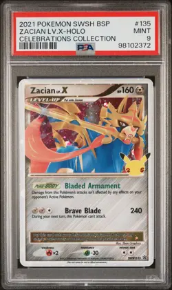 PSA 9 ZACIAN LV.X HOLO SWSH135 2021 POKEMON CELEBRATIONS COLL. 25th ANNIVERSARY - Image 3