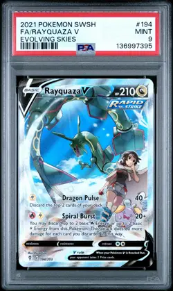 2021 POKEMON SWORD & SHIELD EVOLVING SKIES #194 FULL ART/RAYQUAZA V PSA 9 - Image 1