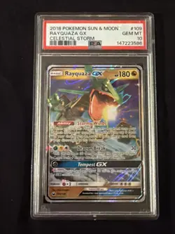 Rayquaza GX 109/168 - PSA 10 - Celestial Storm Sun & Moon Holo 2018 Pokemon CGC - Image 1