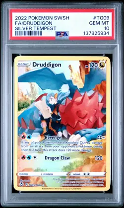 2022 POKEMON SWORD & SHIELD SILVER TEMPEST #TG09 FULL ART/DRUDDIGON PSA 10 - Image 1