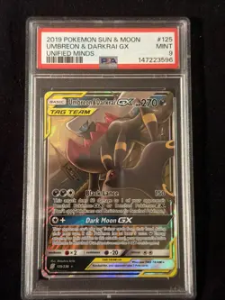 2019 POKEMON SUN & MOON UNIFIED MINDS #125 UMBREON & DARKRAI GX PSA 9 - Image 1