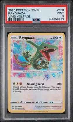 2020 POKEMON SWORD & SHIELD VIVID VOLTAGE #138 RAYQUAZA PSA 9 - Image 1