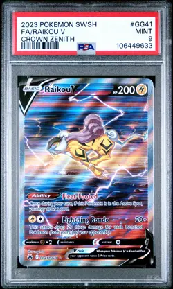2023 POKEMON SWORD & SHIELD CROWN ZENITH #GG41 FULL ART/RAIKOU V PSA 9 - Image 1