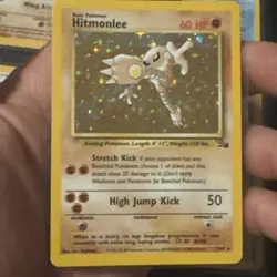 1999 Pokemon Hitmonlee Fossil Holo Rare Card 7/62 TCG Vintage - Image 1