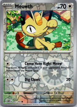 Meowth 052/165 Pokemon 151 Scarlet & Violet Reverse Holo Common NM - Image 1