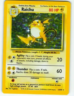 Raichu - Holo - 14/102 Base Set - Pokemon TCG - 1999 - Image 1