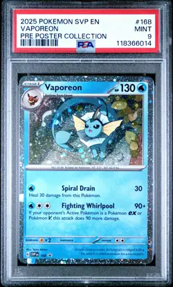 2025 Pokemon Svp Black Star Promo #168 Vaporeon Pre Poster Collection PSA 9 - Image 1