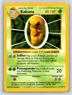 Pokemon TCG Kakuna Uncommon Base Set (Shadowless) 033/102 NM - Image 1
