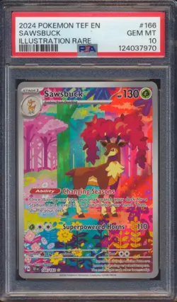 2024 POKEMON TEMPORAL FORCES SAWSBUCK #166 ILLUSTRATION RARE IR PSA 10! - Image 1