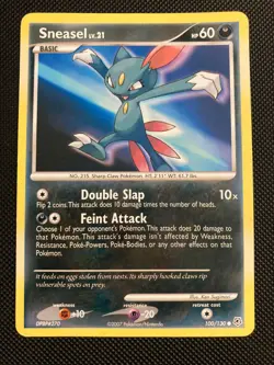 Pokemon TCG Sneasel 100/130 Diamond & Pearl Common Card 2007 (LP/MP) - Image 1