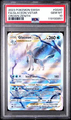 2023 POKEMON SWORD & SHIELD CROWN ZENITH #GG40 FULL ART/GLACEON VSTAR PSA 10 - Image 1